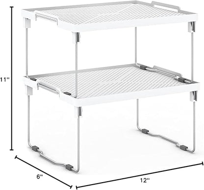 ums Kitchen Shelves Cabinet Organizer, Stackable Freezer Rack, Cupboard Box Organizer, Shelf Riser, Usable Storage Rack for Spice, Fridge Shelf Riser, (12x11 inch), Pack of 2