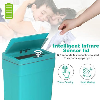 BestOffice 13 Gallon Trash Can Automatic Kitchen Trash Can Touch Free High-Capacity Garbage Can with Lid for Bedroom Bathroom Home Office 50 Liter (Black, 1) (4, Blue)