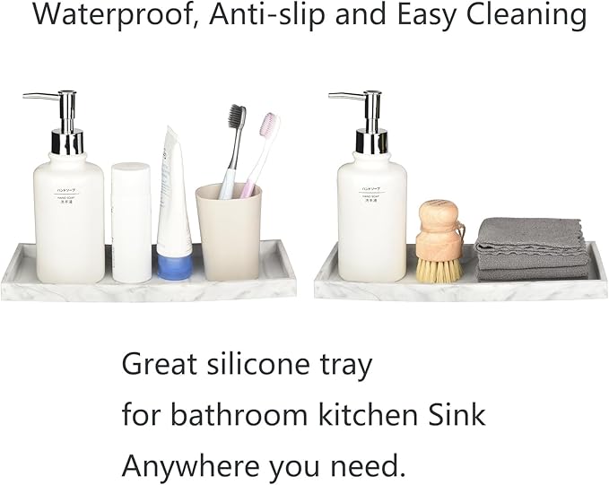 DNC Silicone Bathroom Tray for Counter, 2PC 7.9" Small Vanity Tray for Countertop, Kitchen Sink Soap Tray for Dish Holder Dispenser Toilet Tank Desk Organizer