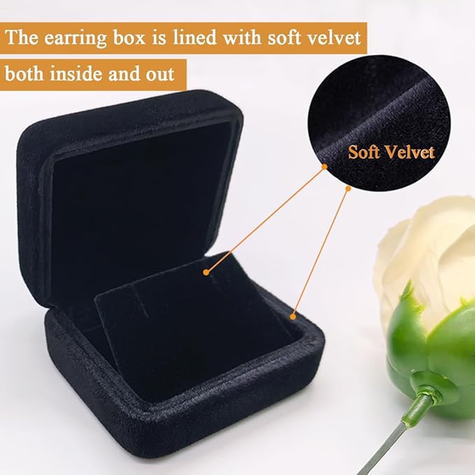 GBYAN 2 Pieces Velvet Earring Box,Stud Earring Gift Box,Jewelry Display Case for Proposal,Engagement,Wedding and Birthday,Black