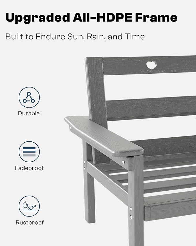 HDPE Outdoor Patio Furniture Set, 6-Piece Patio Conversation Sets with Coffee Table & Side Table & Grey Washable Thick Cushions, Outdoor Sofa for Balcony, Porch, Poolside (Grey Frame)