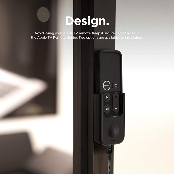 elago Universal Remote Holder Mount Compatible with Apple TV Remote and All Other Remote Controls - Adhesive Tape or Screw Mounting Options, Available Wired Charging [Small] [1st Gen] [Black]