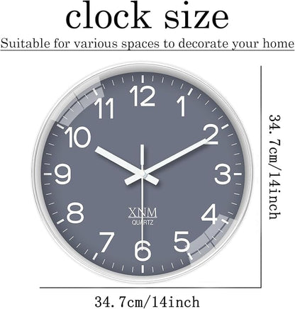 XNM Minimalist Wall Clocks Battery Operated 14 Inch Grey Wall Clock Decorative for Bedroom Office Decor Silent Wall Clock