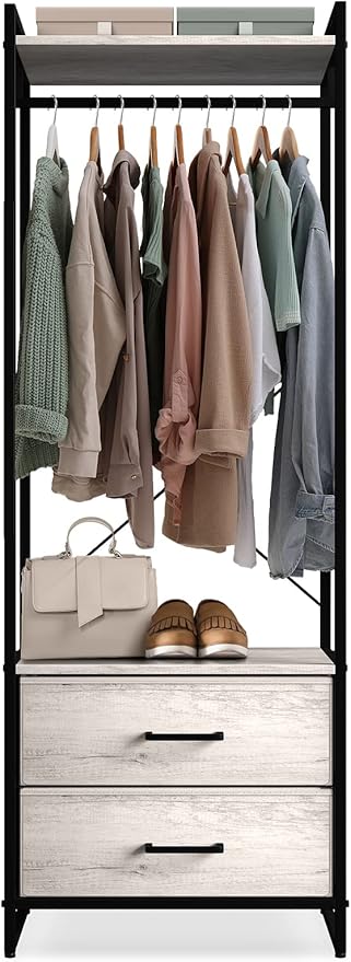Sorbus Clothing Rack with Drawers - Clothes Stand Dresser - Wood Top, Steel Frame, & Fabric Drawers - Tall Closet Storage Organizer - Garment Rack for Hanging Shirts, Dresses, & Jackets