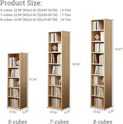 IOTXY Small Narrow Corner Bookcase - 47 Inches Tall Gap Freestanding Storage Cabinet, 5 Lattices Open Shelves Tower Rack, Cubes Bookshelf in White