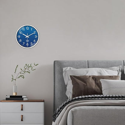 XNM 10 Inch Modern Navy Blue Clock for Office Bedroom Classic Wall Clock Battery Operated Minimalist Silent Wall Clock