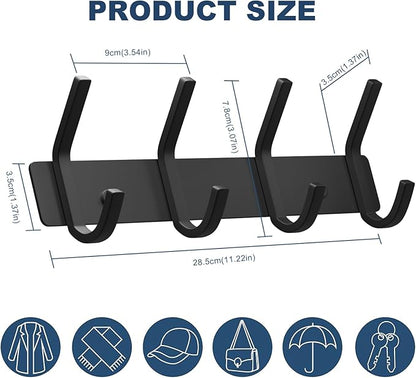 VAEHOLD Wall Hooks, Heavy Duty Aluminum Towel Hooks for Hanging Coat, Hat, Key, Clothes, Closet Hook Wall Mount for Kitchen, Bathroom, Office (“C“ Shape Coat 4 Hooks 1 Pack)