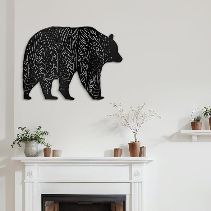 SIGNLEADER Metal Wall Art Decor Big Bear Minimalist Modern Abstract Wall Sculpture Hangings Home Decoration for Living Room, Bedroom, Bathroom, Kitchen, Outdoor - 18" Black