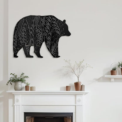 SIGNLEADER Metal Wall Art Decor Big Bear Minimalist Modern Abstract Wall Sculpture Hangings Home Decoration for Living Room, Bedroom, Bathroom, Kitchen, Outdoor - 18" Black
