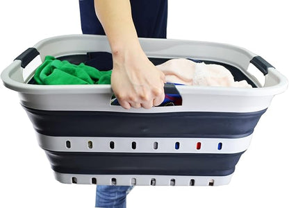 SAMMART 42L (11 gallon) Collapsible Plastic Laundry Basket - Foldable Pop Up Storage Container/Organizer - Space Saving Hamper/Basket (1, Grey/Slate Grey)