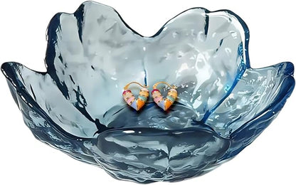 Blue Crystal Flower Jewelry Ring Dish, Clear Trinket Bowl, Cute Nightstand Decor Ring Holder for Women, Home Decor Gifts for Women, Wedding, Birthday, Mother's Day