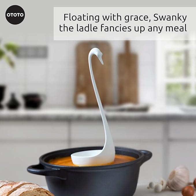 OTOTO Swanky Swan Soup Ladle- Silicone Soup Spoon, BPA-Free, Heat Resistant Soup Ladles For Serving & Cooking - Cute Kitchen Accessories, Unique Kitchen Gifts, Fun Cooking Gadgets (White)