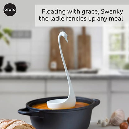 OTOTO Swanky Swan Soup Ladle- Silicone Soup Spoon, BPA-Free, Heat Resistant Soup Ladles For Serving & Cooking - Cute Kitchen Accessories, Unique Kitchen Gifts, Fun Cooking Gadgets (White)