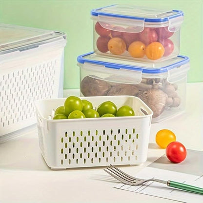 2pcs Fruit Storage Containers for Fridge, Leakproof Food Storage Containers with Removable Colander Airtight Food Storag-e Container Keep Produce Vegetables Berr-y Fresh Longer(COLOR:Clear White)