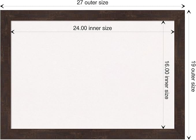 Amanti Art White Cork Board for Wall, 19x27 Vision Board with Brown Wood Frame, Medium Corkboard Office Decor for Home Organization, Rustic Farmhouse Corkboard Pinboard to display items for home