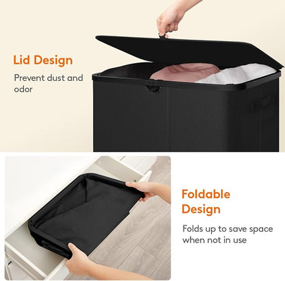 Lifewit 185L 3 Section Laundry Hamper with Lid, Large Laundry Basket with Handles and Removable Bags, Tall Clothes Hamper, Foldable Laundry Sorter for Bedroom Bathroom, Black