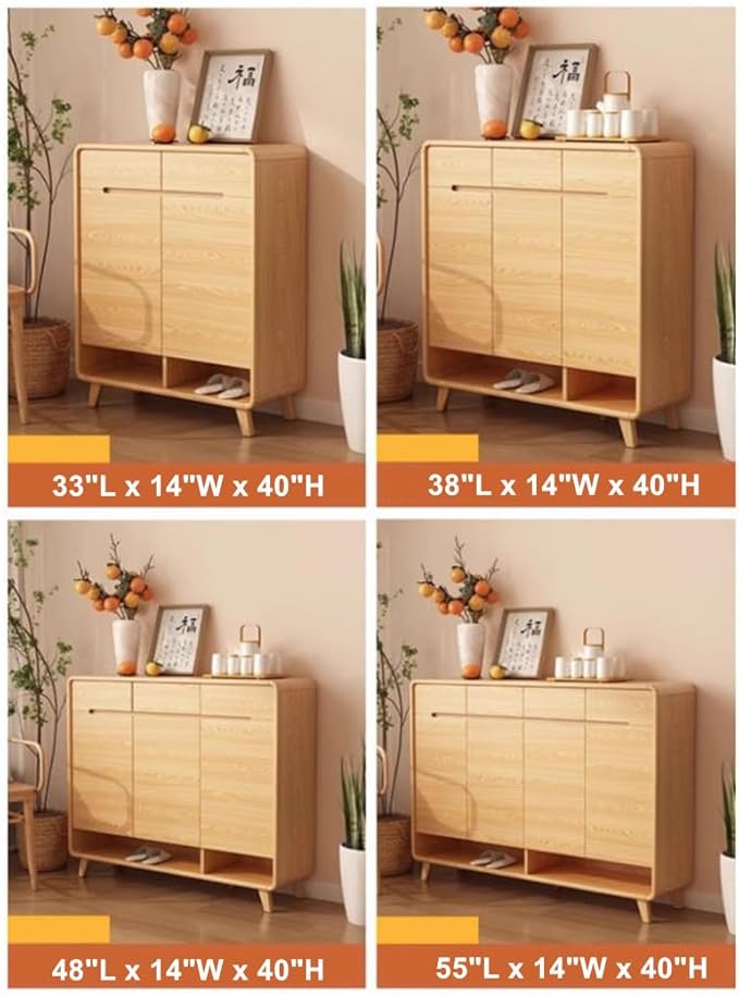 NIUYAO Shoe Storage Cabinet with 2 Drawers Solid Wood Morden Simple Style Free Standing Hidden Shoe Racks Organizer for Entrance Hallway Entryway -Wood 33" L x 14" W x 40" H