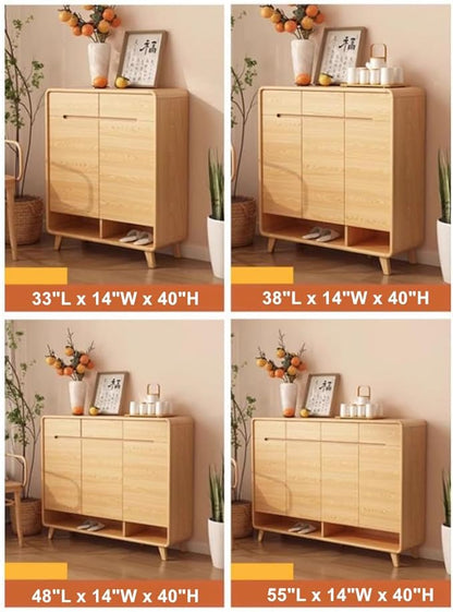 NIUYAO Shoe Storage Cabinet with 2 Drawers Solid Wood Morden Simple Style Free Standing Hidden Shoe Racks Organizer for Entrance Hallway Entryway -Wood 33" L x 14" W x 40" H