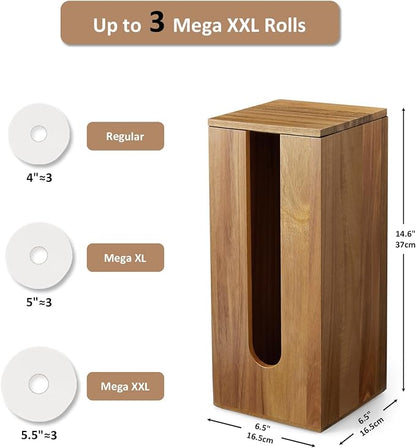 OUTNILI Freestanding Toilet Paper Holder Stand with Lid, Acacia Wood Bathroom Storage Organizer, Rustic Farmhouse Toilet Paper Holder for Floor, Holds 3 Extra Large Rolls