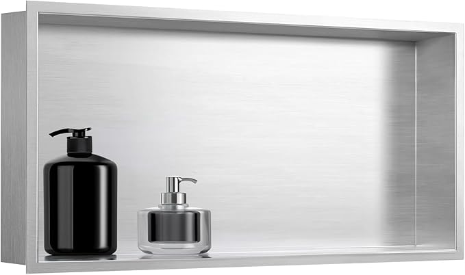 SaniteModar Shower Niche, Stainless Steel Shower Niche 12" X 24" No Tile Needed, Recessed for Bathroom Storage, Brushed Silver (Brushed Silver, 12x24)