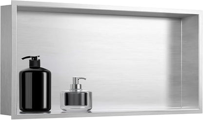 SaniteModar Shower Niche, Stainless Steel Shower Niche 12" X 24" No Tile Needed, Recessed for Bathroom Storage, Brushed Silver (Brushed Silver, 12x24)
