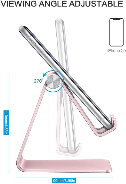 OMOTON Adjustable Cell Phone Stand, C2 Aluminum Desktop Phone Holder Dock Compatible with iPhone 15 14 13 Xs XR 8 Plus 7 6, Samsung Galaxy, Google Pixel, Android Phones, Rose Gold