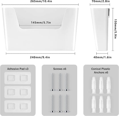 JOMOLA No Drilling File Holder 3 Pack Mail Organizer Wall Mount File Organizer Holder Office Wall Hanging Files Magazines Organizer Plastic Door Mount Wall Pocket with Adhesive Pad, White Color