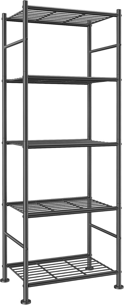 Sakugi Storage Shelves - 5 Tier Shelf Organizer, Sturdy Metal Garage Shelving with Adjustable Leveling Feet, Space-Saving Shelves Organizer for Pantry, Laundry, Kitchen (18" x 12" x 57", Black)