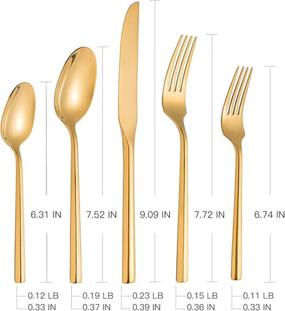Kelenfer Silverware 65-Piece Gold Flatware Set with Serving Utensils Stainless Steel Thick Heavy Mirror Polished Cutlery Set for Wedding Hotel Restaurant, Service for 12