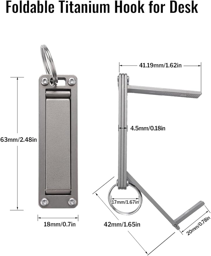 sayram ST5 Titanium Purse Hook for Table – Foldable Bag Hanger with Anti-Slip Arm – Portable Handbag Holder for Dining, Office, and Travel (Polished)