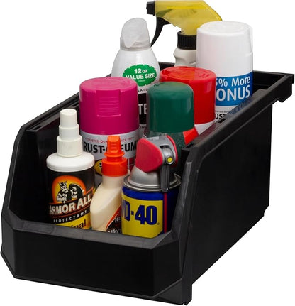 ReadySpace Plastic Containers for Organizing and Storage Bins for Closet, Kitchen, Office, Garage or Pantry Organization, Stackable Bins, Large (14.8" x 8" x 7"), 6-Pack, Black