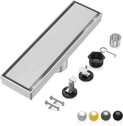 DLONE Linear Shower Drain | 12" AISI 304 Stainless Steel Linear Drain, Brushed Nickel Shower Drain with Tile Insert Panel & Adjustable Feet, Long Rectangle Shower Floor Drain in Bathroom, Balcony etc