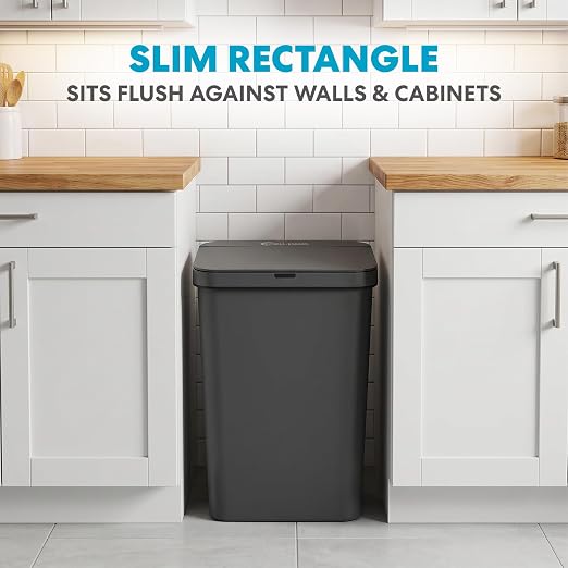 SIMPLI-Magic 13.2 Gallon / 50 Liter Rectangle Kitchen Sensor Trash Can, Touchless Automatic Kitchen Garbage Bin with Soft-Close Lid, Gray