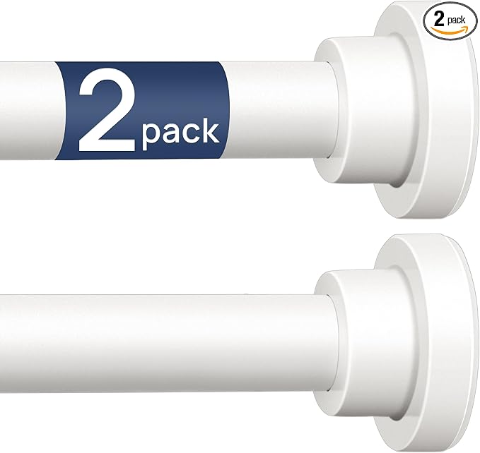 ENJOYBASICS 2 Pack Adjustable Spring Tension Curtain Rods 32 to 78 Inches, Stainless Steel White Shower Rod No Drilling for Window, Bathroom, Closet, Room Divider, 7/8" Diameter
