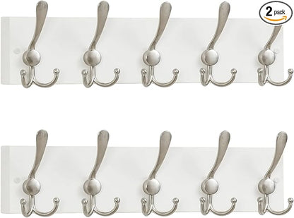 SKOLOO Creations White Solid Wood Wall Mounted Coat Rack, 5 Hooks, 16-7/8" Long - Kitchen, Mudroom, Entryway, Bathroom - Includes Mounting Hardware, Wall Coat Hanger, Towel Rack, Pack of 2