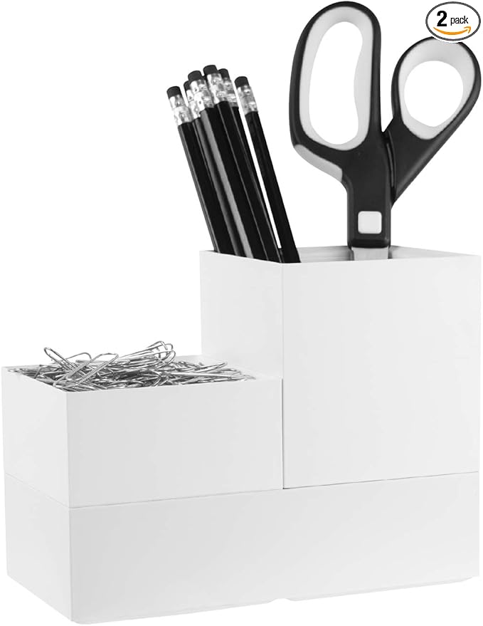 Bostitch Office Konnect Desk Organizer Accessory Tray & Storage Cup Bundle, Stacks for Desktop Storage, Makeup Organization, White