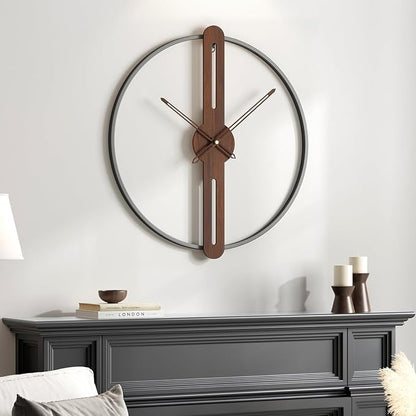 Cuspin Modern Wall Clock Silent Non Ticking Battery Operated, Rustic Minimalist Wood Metal Frame Decorative Wall Clocks for Living Room, Office, Bedroom, Kitchen, 16 Inch