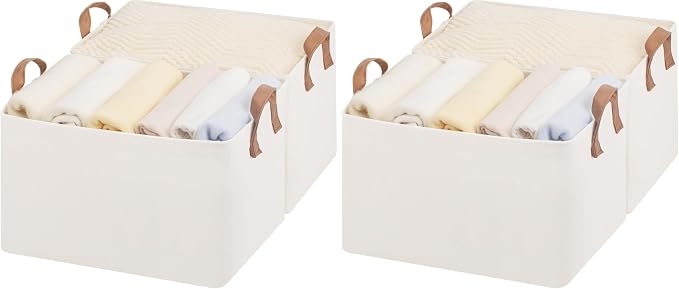 StorageWorks Fabric Storage Bins, Large Storage Baskets for Shelves, Closet Organizers and Storage Bins with Metal Frame, Handles, Natural Color, 4-Pack