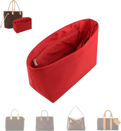 Purse Organizer Insert, Satin Tote Bag Organizer with 8 Sizes, Handbag Dividers for Inside Purse, Compatible with Longchamp, Neverful, 25C Hobo and More Bags（X-Large,Ruby）