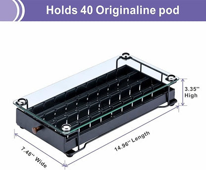 ZCDCP Coffee Pod Holder, Black Nespresso Original Pod Holder, Coffee Capsule Storage Drawer with Crystal Tempered Glass Top, 40 Pods