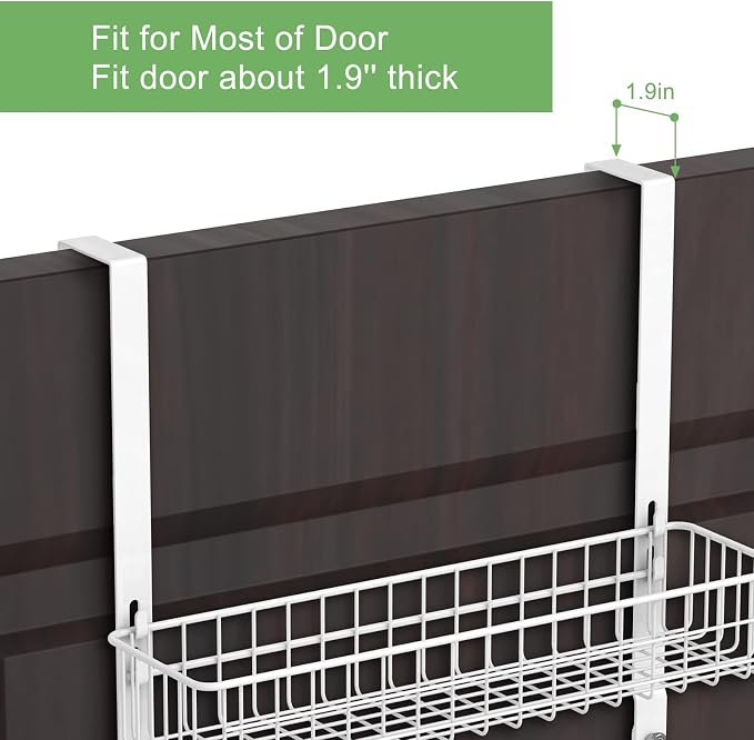 ETELI Over The Door Basket Organizer with 3 Mesh Baskets and 5 Hooks Heavy Duty Pantry Door Organizer Back of Door Storage Rack for Bathroom, Kitchen, Office, White