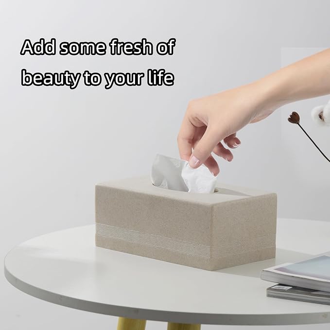 Haocoott Tissue Box Cover Rectangle, Resin Facial Tissues Holder Covers Rectangular Toilet Paper Holder Case Dispenser Home Decorative for Bathroom Kitchen Bedroom Living Room Office (Beige)