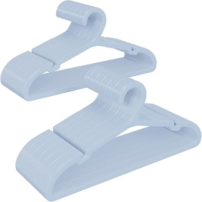 Plastic Kids Hangers, Pack of 60, Ultra Slim Closet Hangers, Non-Slip, Space-Saving, Sturdy, 14" W x 7" H (for Children Aged 7-12 Years), Light Blue, UAPY0760L