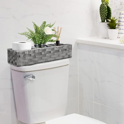 LotFancy Toilet Paper Storage Basket, 2 Pack Woven Toilet Tank Topper Basket, Back of Toilet Storage Basket, Rustic Farmhouse Bathroom Décor, Grey