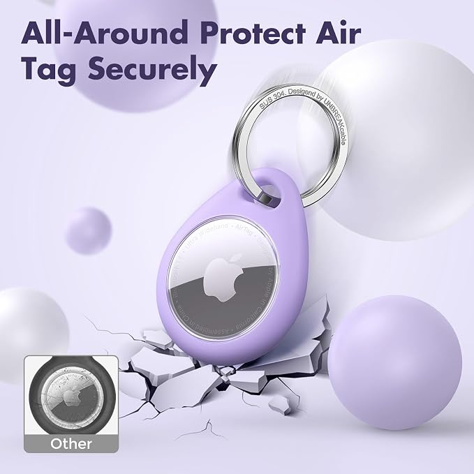 UNBREAKcable 4 Pack Macaron Colored for Apple AirTag Holder [Hold Air Tag Securely] [Easy to Install] Protective Case Waterproof TPU Shell with 304 Stainless Steel Key Ring Keychain