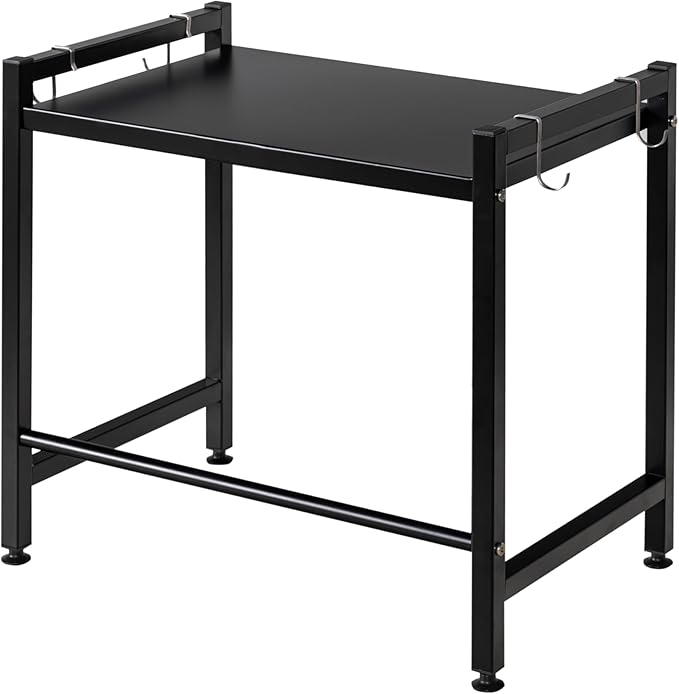 Storage Shelving Unit,2 Tier Microwave Stand with 4 Hooks for Kitchen Garage Pantry Closet Laundry Countertop Organizer (Black),Shelving Unit Bookshelf Utility Shelf,Metal Shelves for Storage.