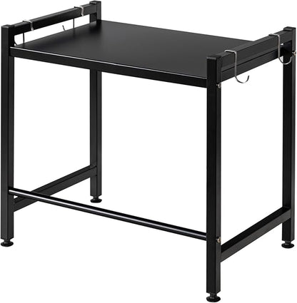 Storage Shelving Unit,2 Tier Microwave Stand with 4 Hooks for Kitchen Garage Pantry Closet Laundry Countertop Organizer (Black),Shelving Unit Bookshelf Utility Shelf,Metal Shelves for Storage.