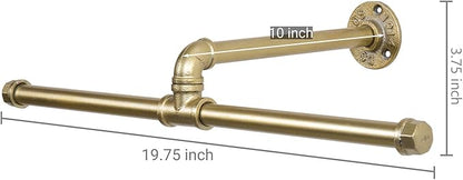 MyGift 20-inch Industrial Brass-Tone Metal Pipe Wall Mounted T-Bar Hanging Clothing Rack