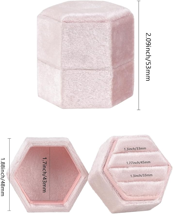 Velvet 3 Slots Jewelry Ring Box Engagement Wedding Box Keepsake Box Bridal Photo Ring Triple Slots Hexagon