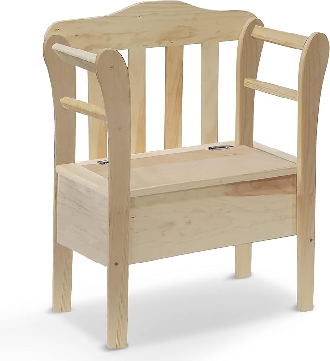 Peaceful Classics Bench with Storage - Small Wooden Storage Bench for Entryway, Hallway, Mudroom, Farmhouse, Bedroom, & Living Room, Amish Handmade Furniture Storage Organizer, Unfinished